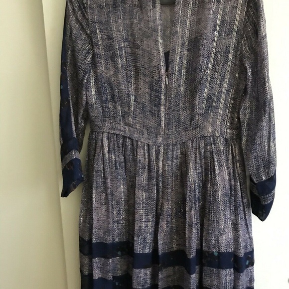 REBECCA TAYLOR Purple Linen Mix Media LS Dress - Picture 4 of 8